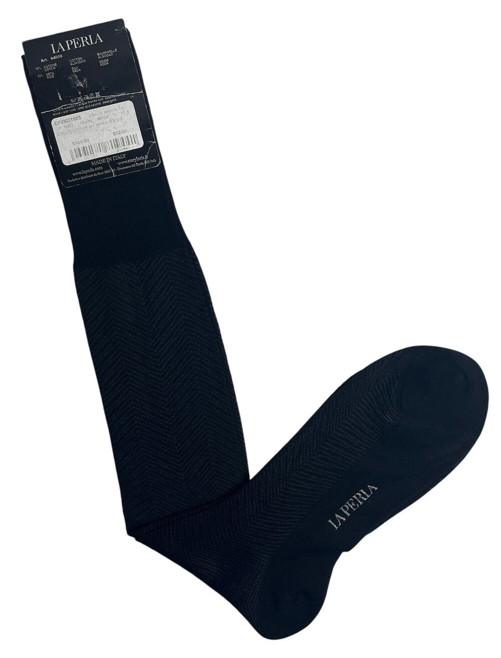 4-30 LA PERLA Socks Cotton Silk Black Size 11.5/Large